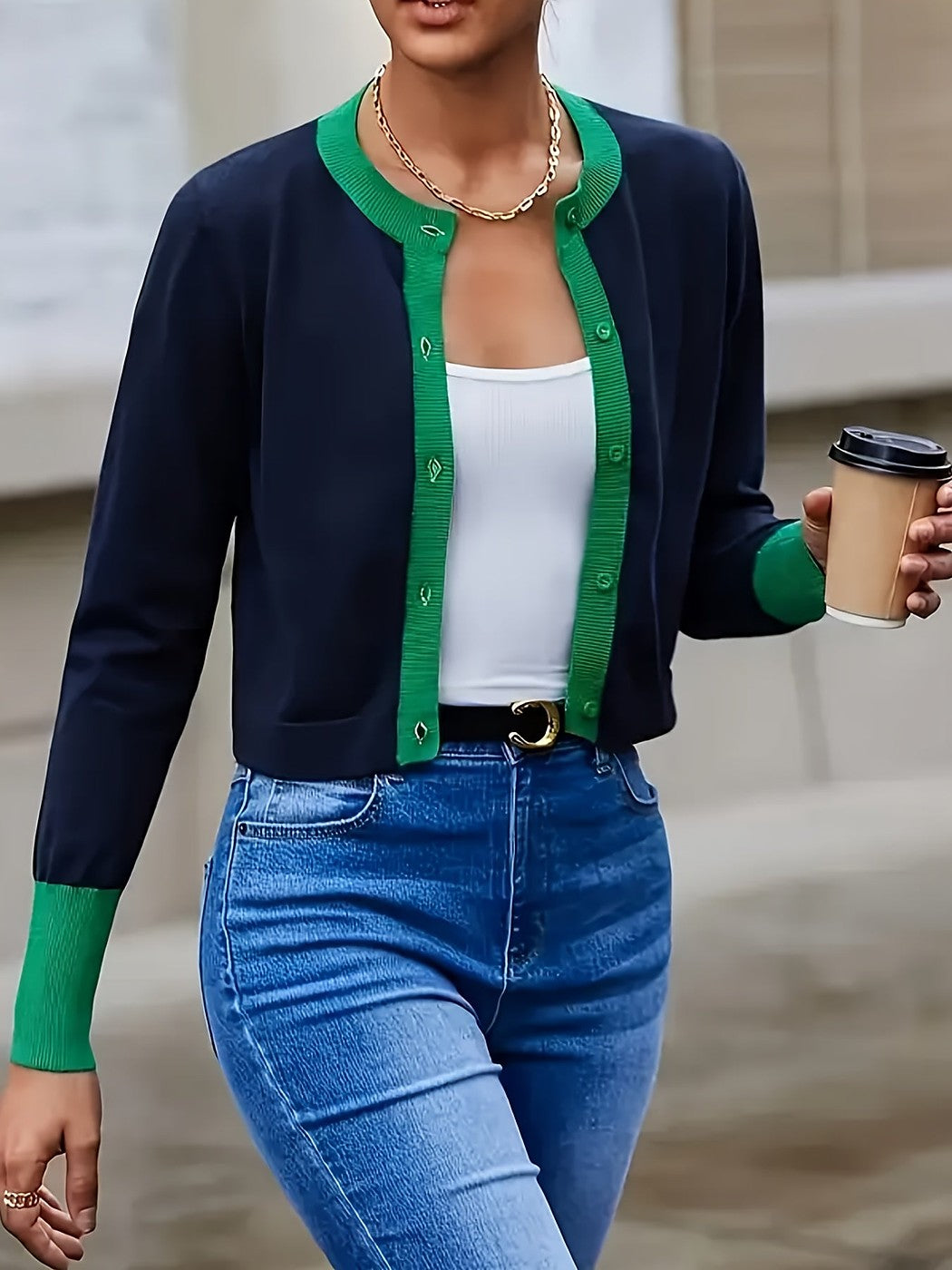 Women's Contrast Edge Button Knit Cardigan