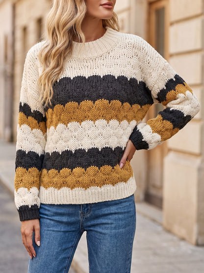 Women's Chunky Wave Stripe Funnel Neck Jumper