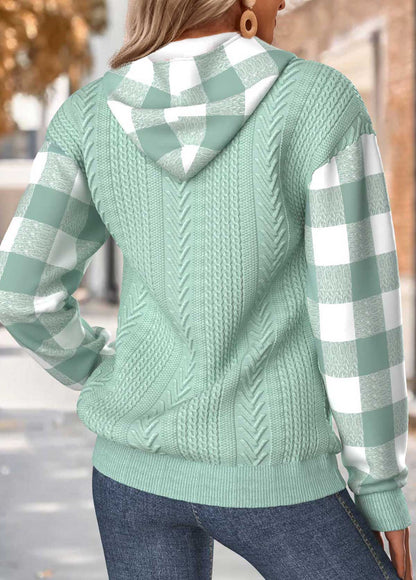 Ladies Check Sleeve Cable Knit Hoodie