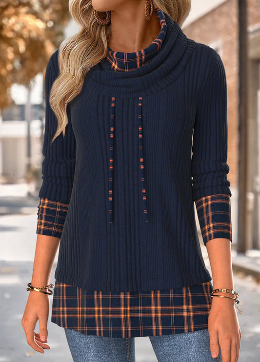 Ladies Funnel Neck Check Hem Tunic