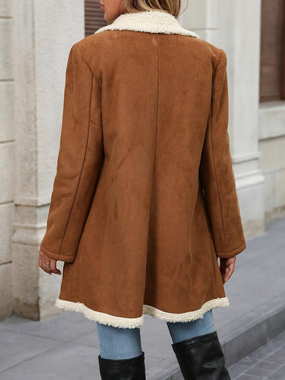 Ladies Suedette Borg Lined Longline Coat