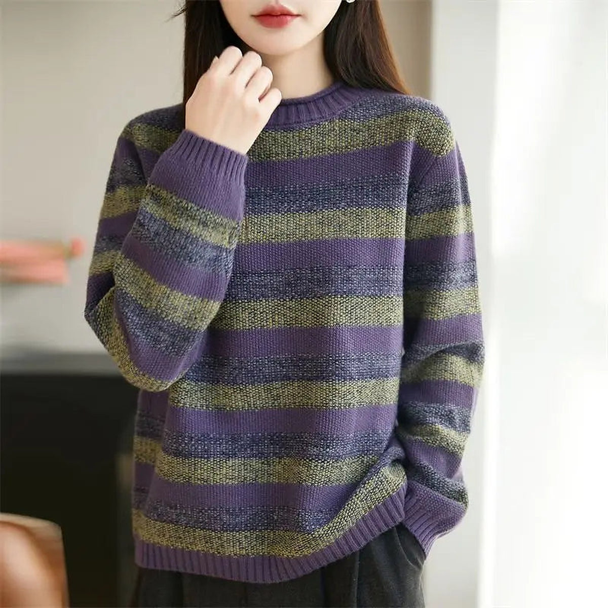 Women's Loose Fit Stripe Knit Jumper