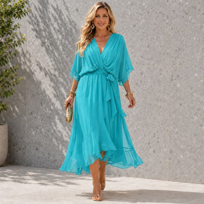 Women's V Neck Layered Wedding Guest Dress