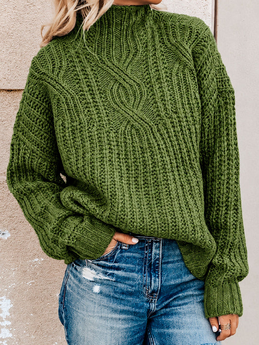 Women's High Neck Knit Jumper with Ribbed Trims