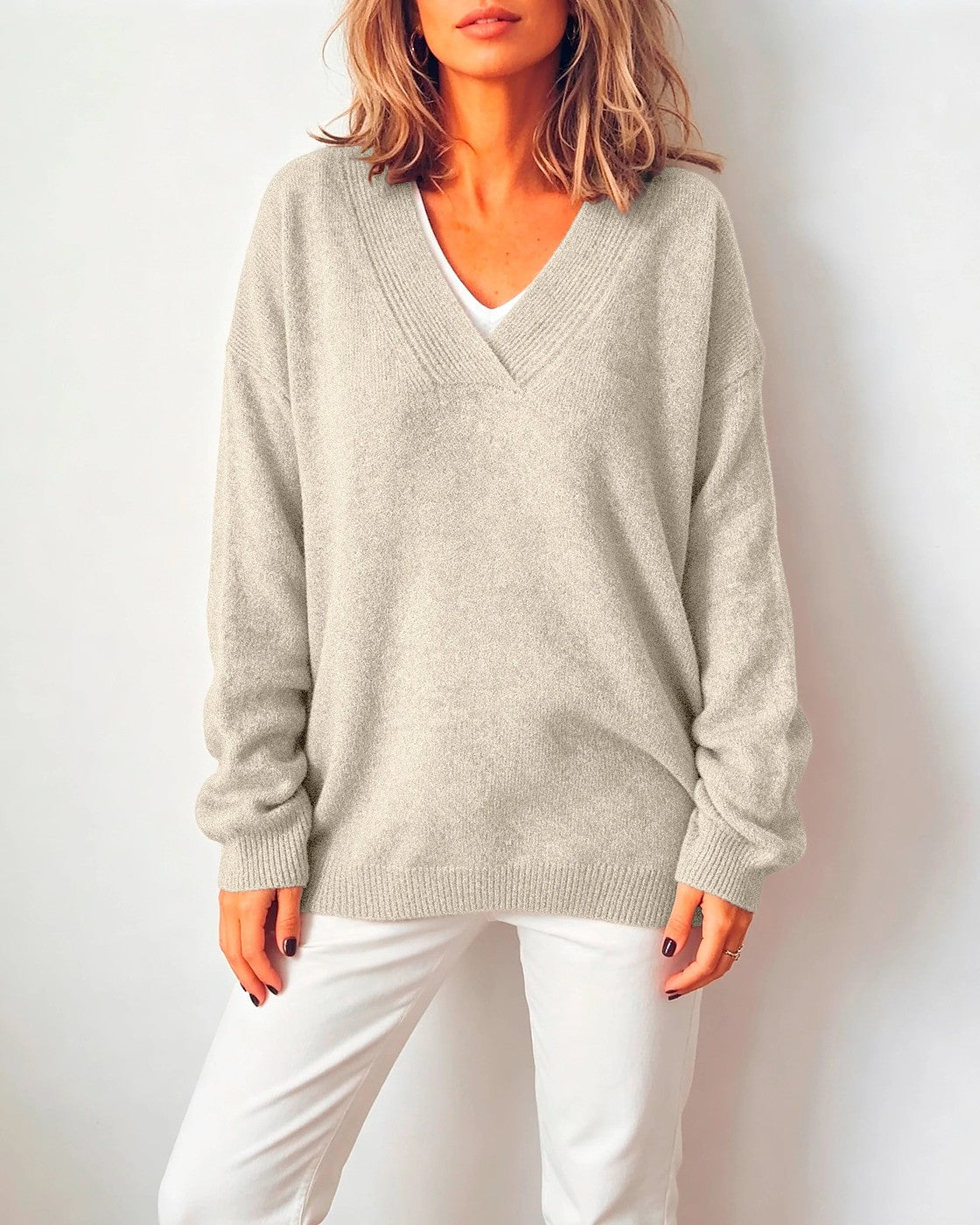 Women's Soft Oversized V Neck Knit Jumper