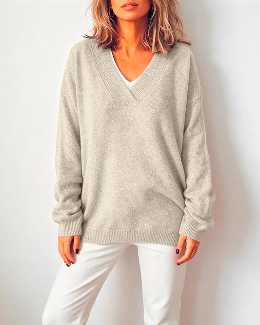 Women's Soft Oversized V Neck Knit Jumper