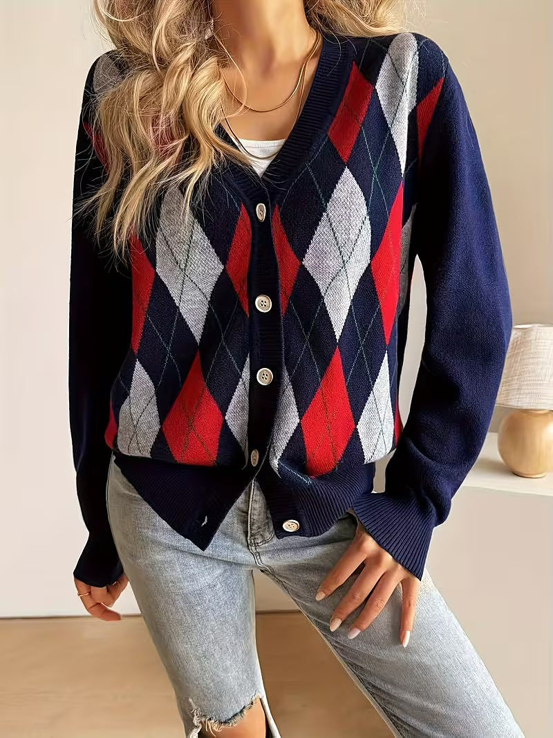 Women's Diamond Pattern Knit Cardigan