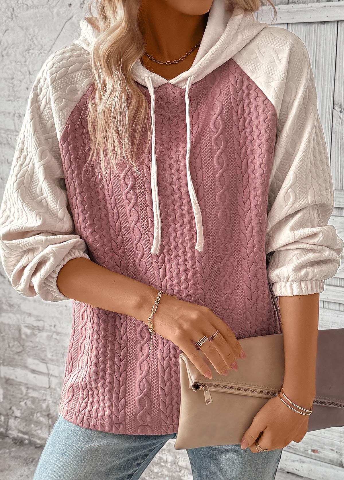 Ladies Jacquard Texture Hooded Sweatshirt