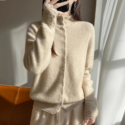 Women's Fluffy High Neck Cardigan