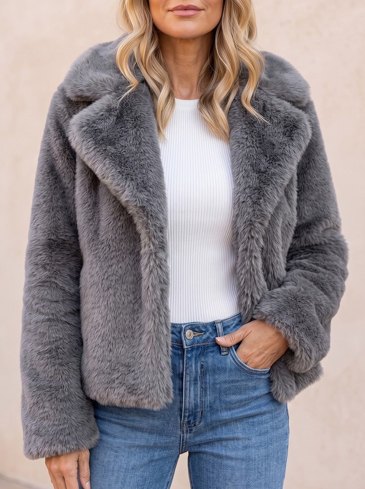 Women's Short Fluffy Faux Fur Jacket