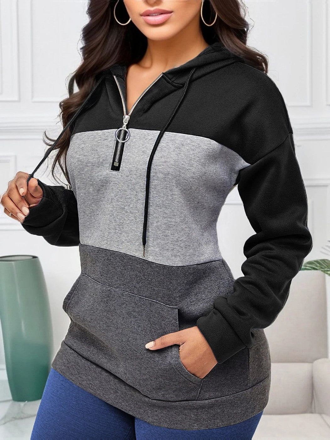 Women's Winter Colour Block Hooded Sweatshirt
