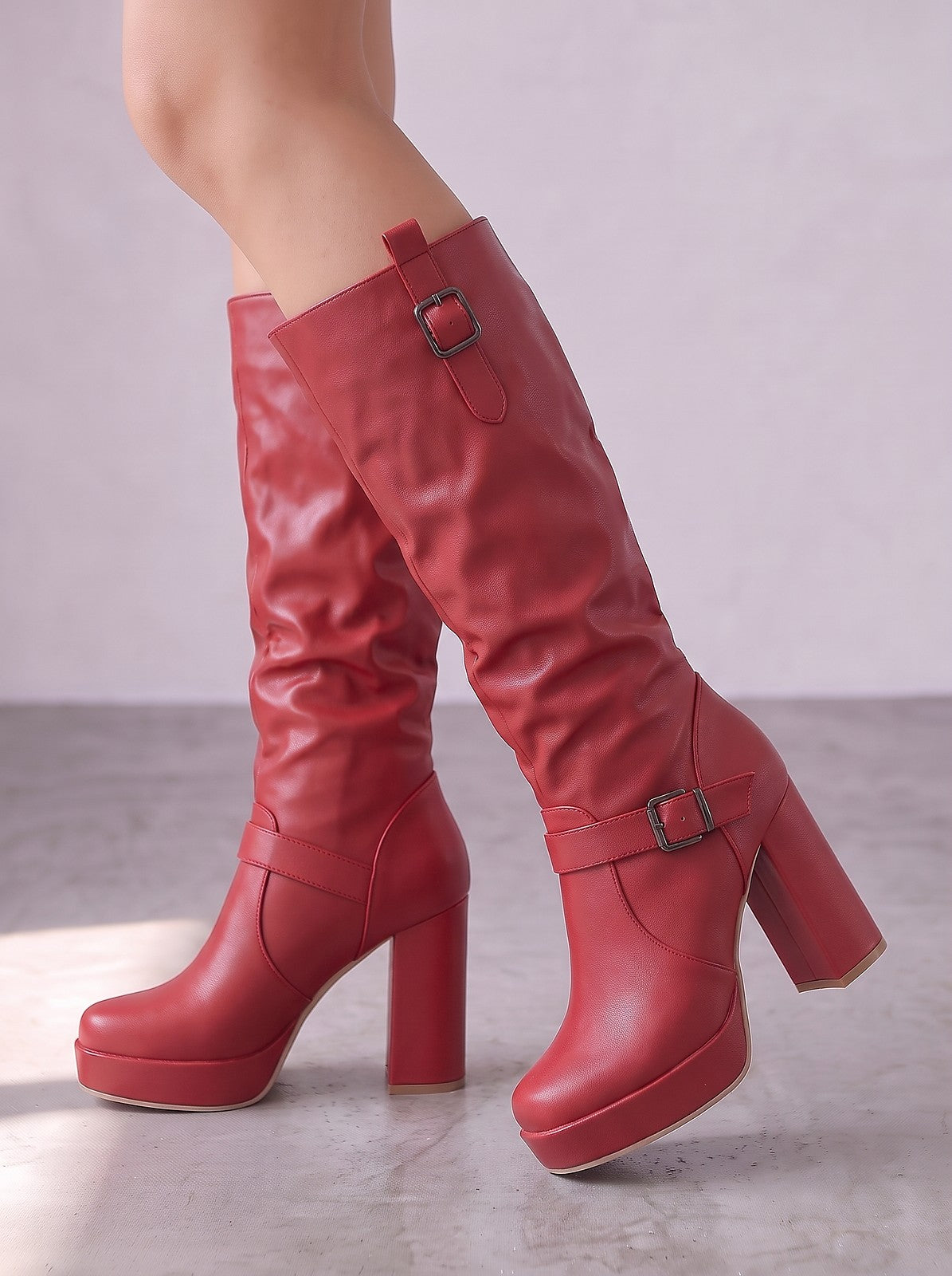 Women's Slouch Buckle Platform Mid Calf Boots
