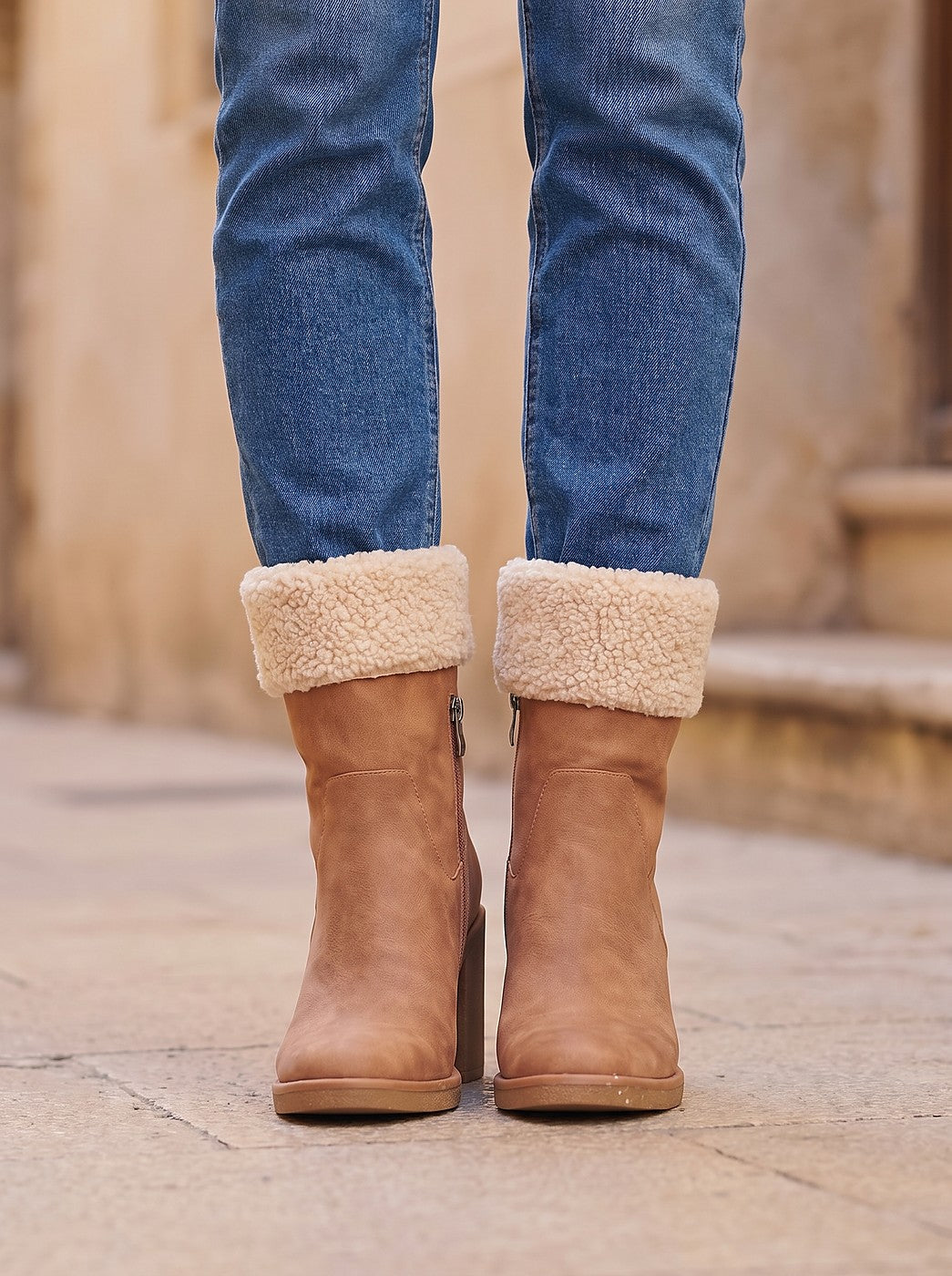 Women's Faux Fur Cuff Calf Boots