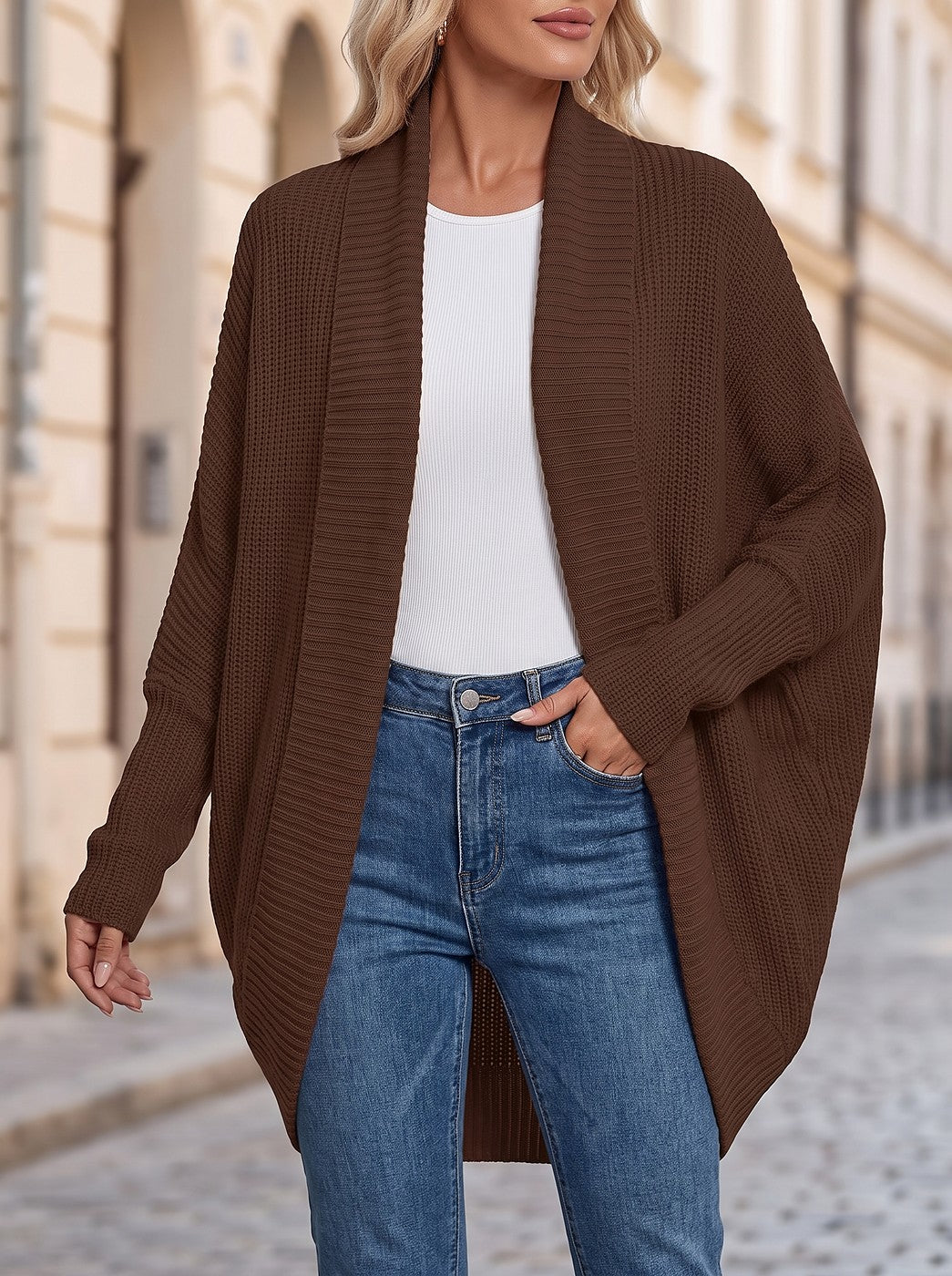 Women's Ribbed Shawl Collar Longline Coatigan