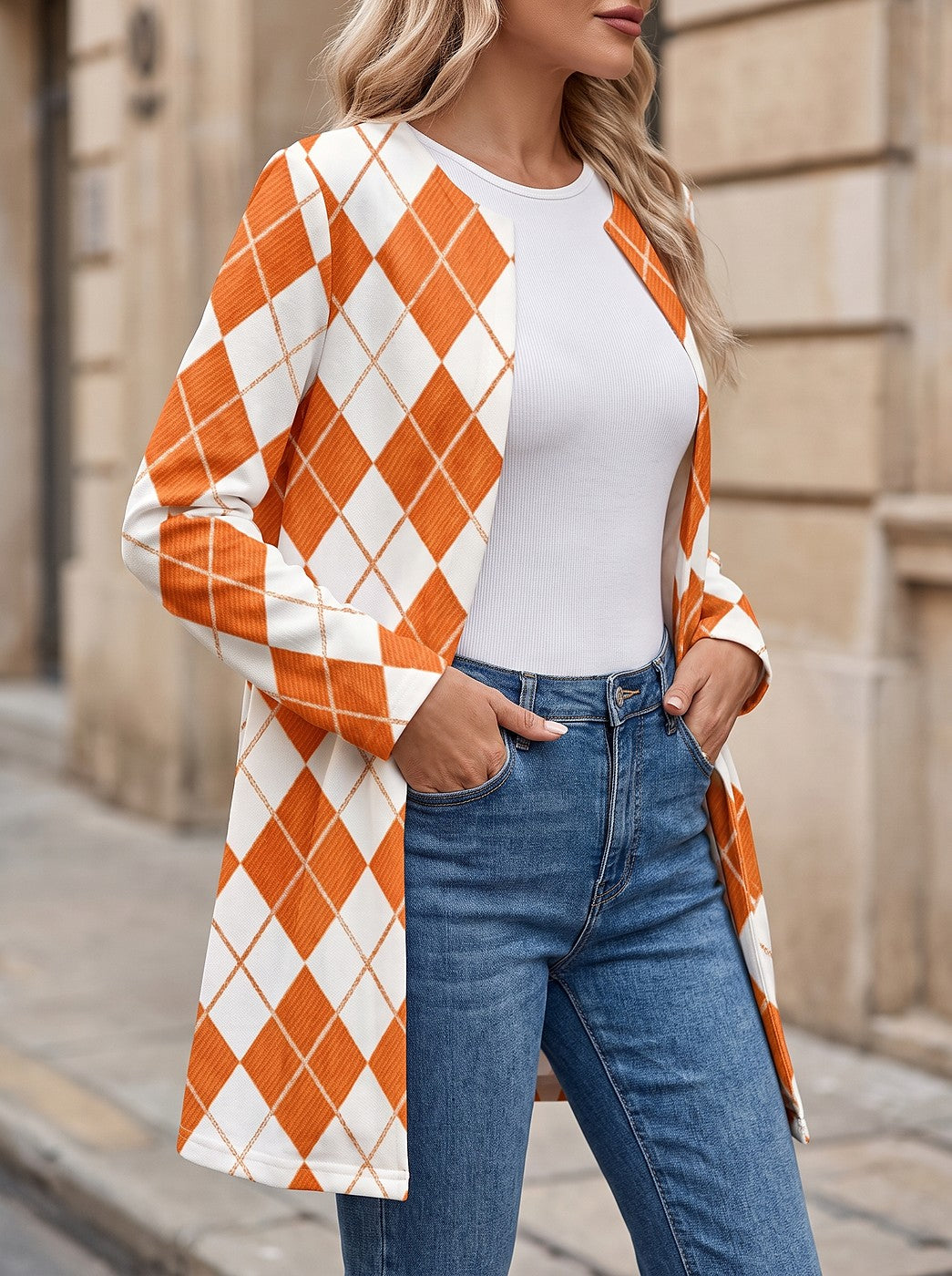 Women's Argyle Print Edge to Edge Jacket