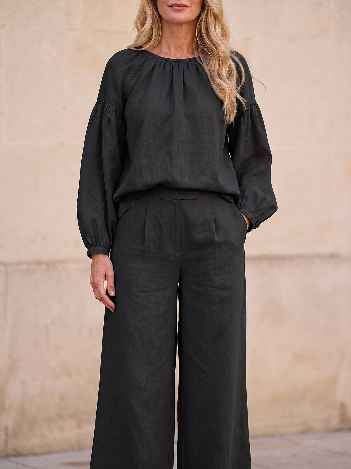 Women's Slub Weave Balloon Sleeve Co-ord Set