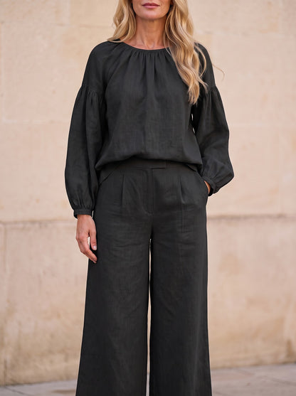 Women's Slub Weave Balloon Sleeve Co-ord Set