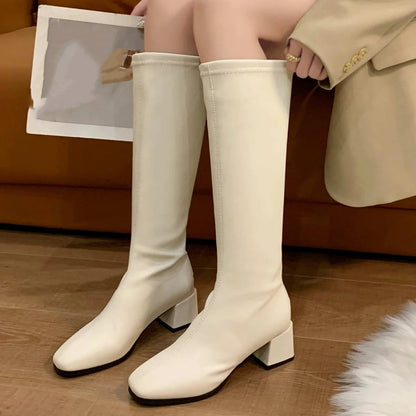 Women's Back Zip Long Block Heel Boots