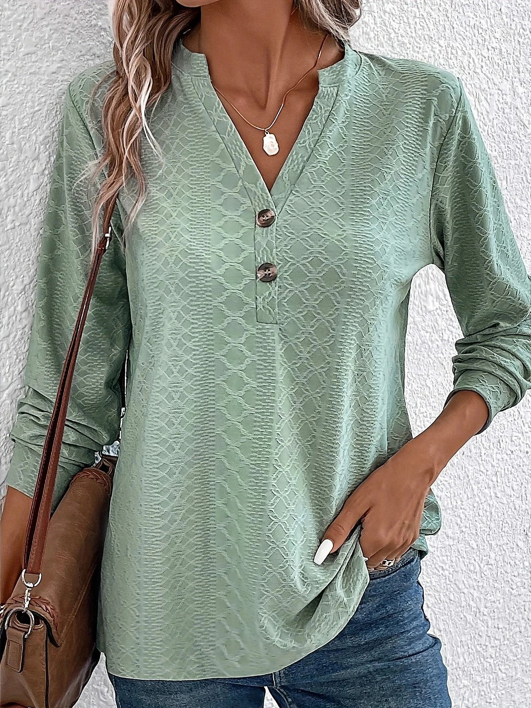 Women's Easy Wear Textured Notch Neck Top