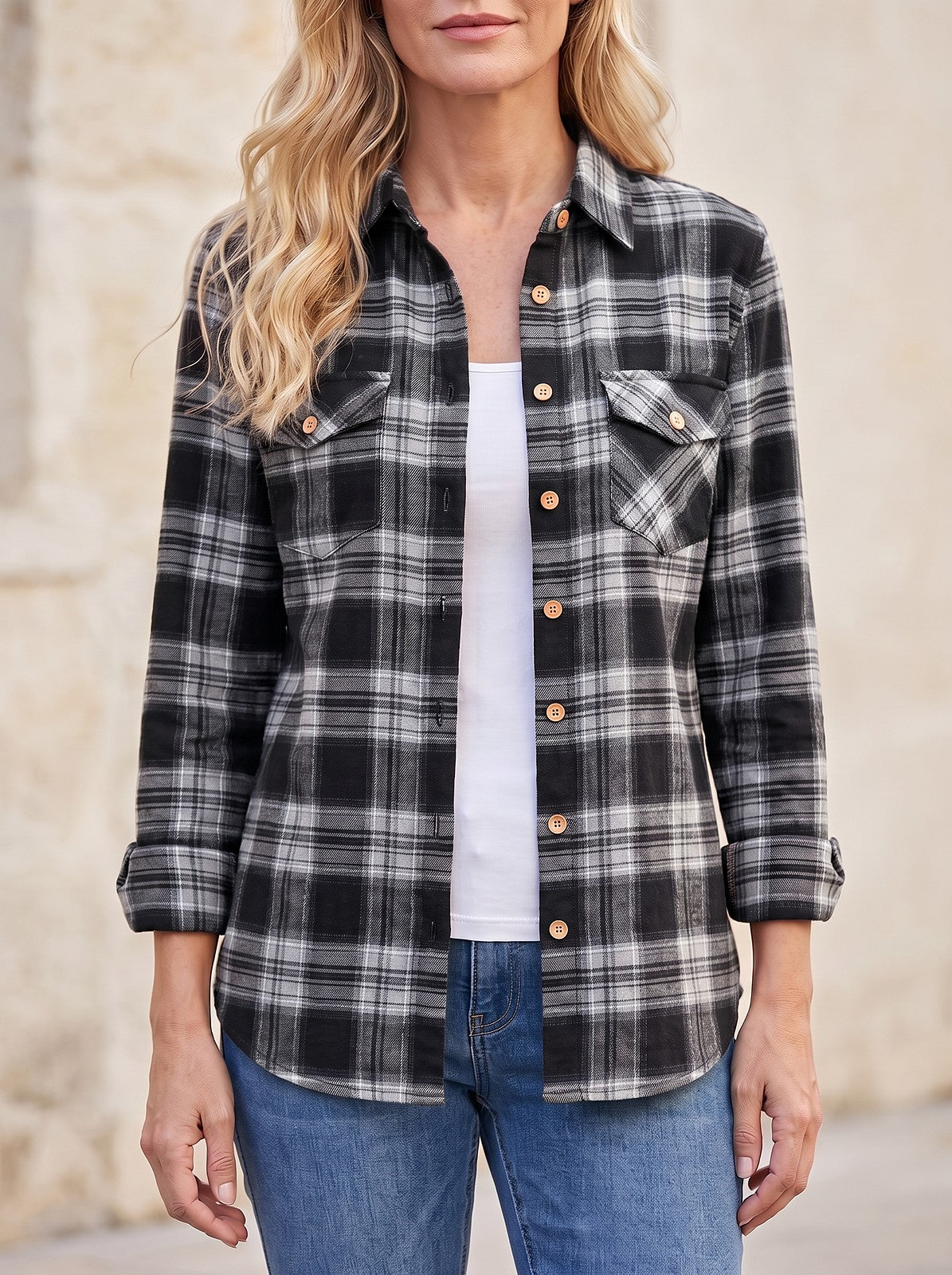 Women's Checked Flannel Long Sleeve Shirt