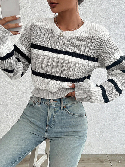 Women's Striped Balloon Sleeve Jumper
