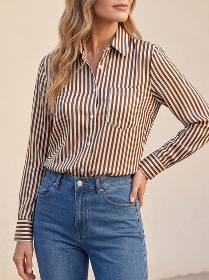 Women's Striped Lapel Collar Blouse