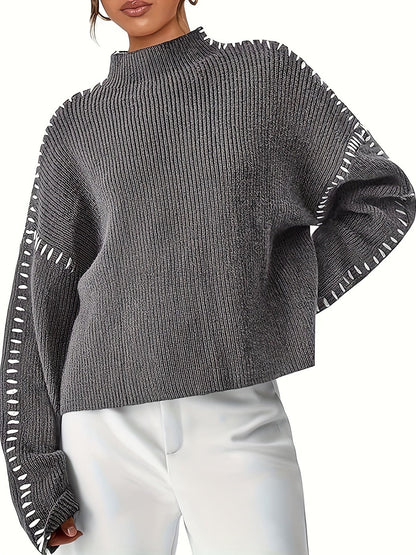 Women's Blanket Stitch Funnel Neck Jumper