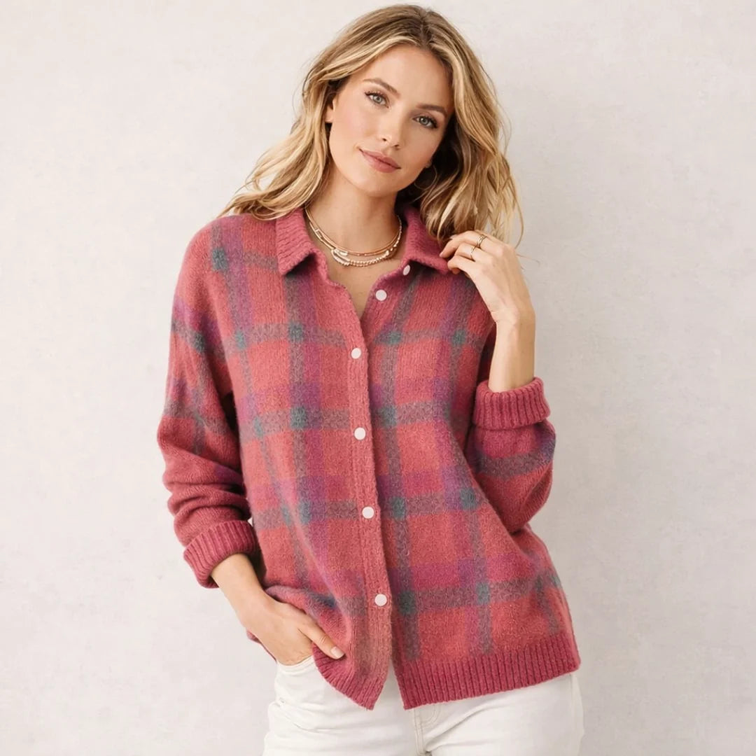 Women's Checked Knitted Shirt Cardigan