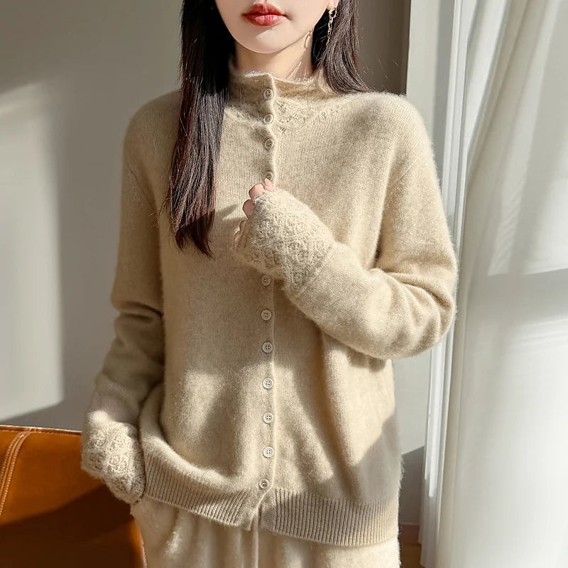 Women's Fluffy High Neck Cardigan