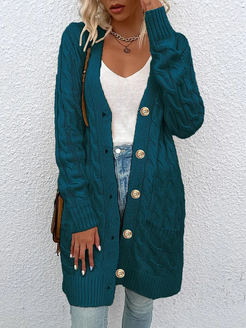 Women's Relaxed Fit Longline Cable Knit Cardigan