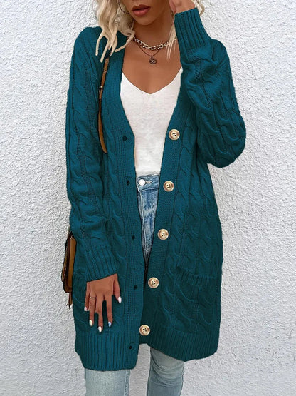 Women's Relaxed Fit Longline Cable Knit Cardigan