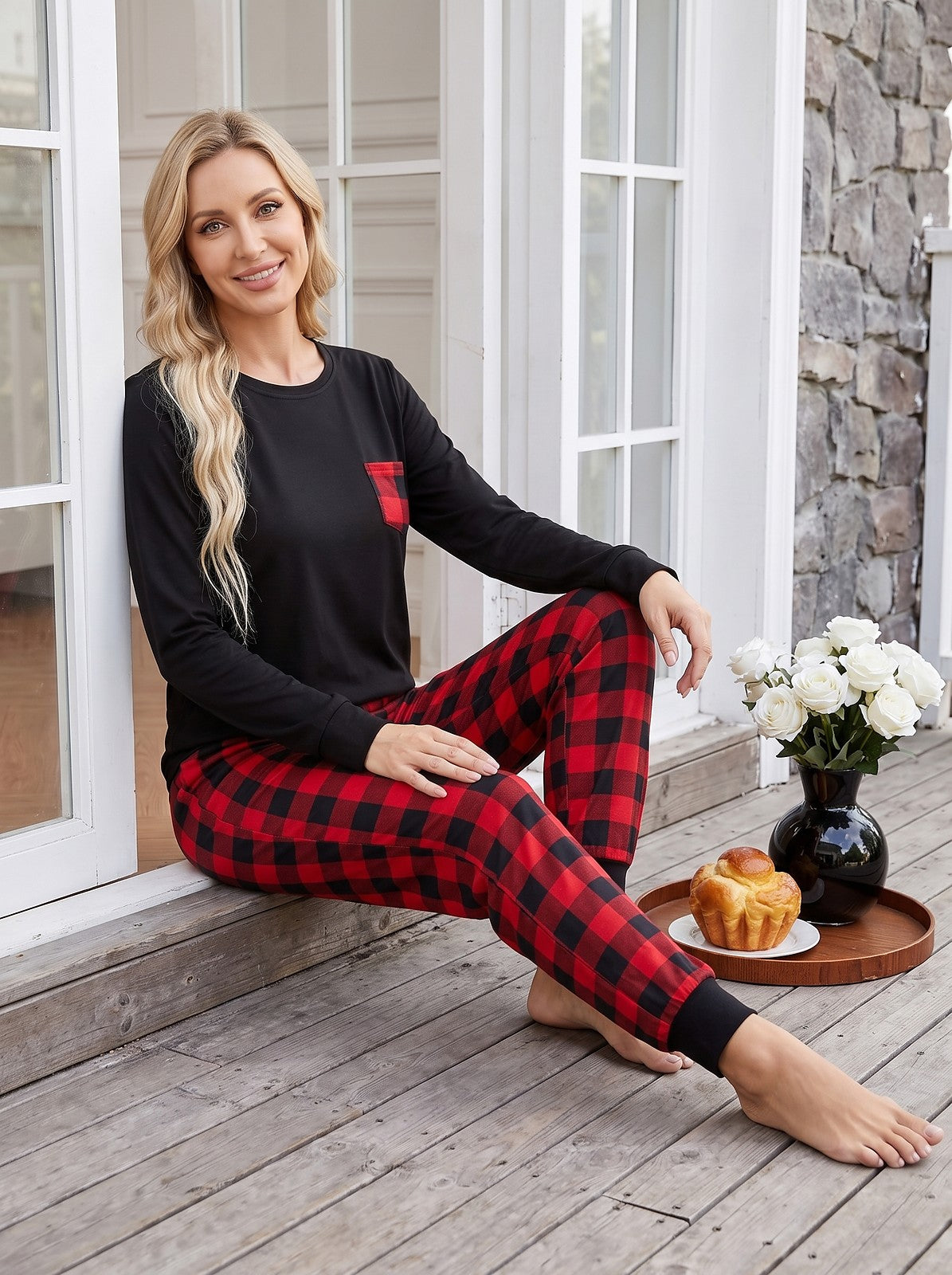 Women's Check Jogger Pyjama Set Long Sleeve