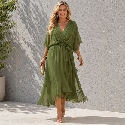 Women's V Neck Layered Wedding Guest Dress