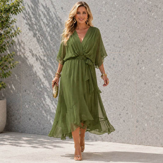 Women's V Neck Layered Wedding Guest Dress