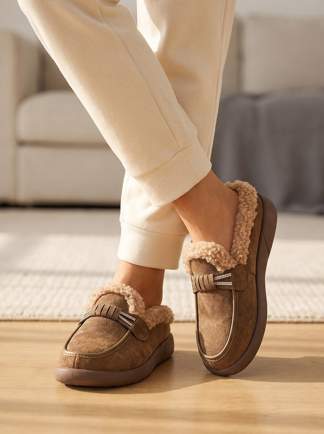 Women's Cosy Moccasin Slippers Rubber Sole