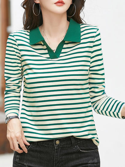 Women's Long Sleeve Striped Polo Shirt