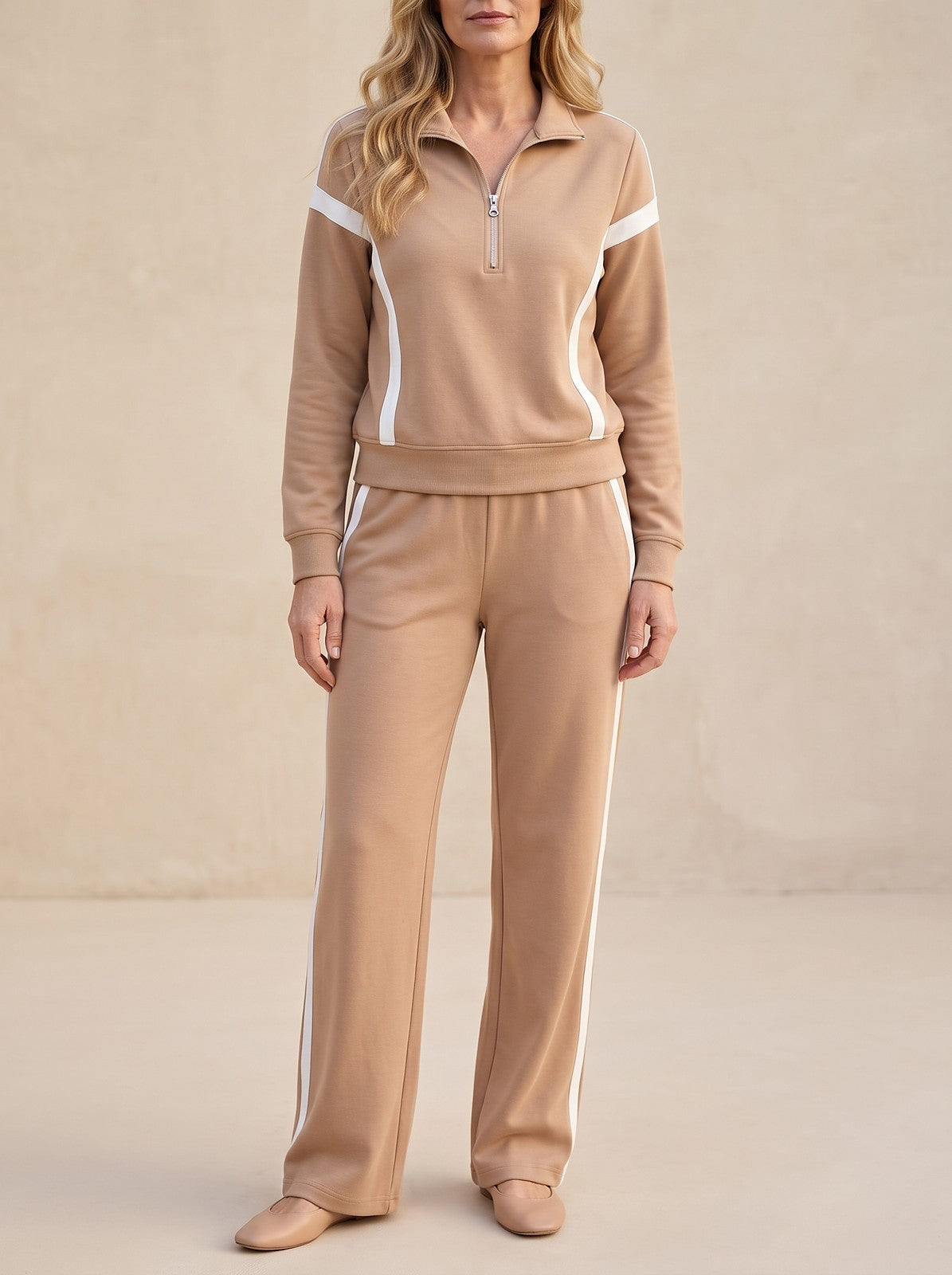 Women's Half Zip Tracksuit Wide Leg Trousers