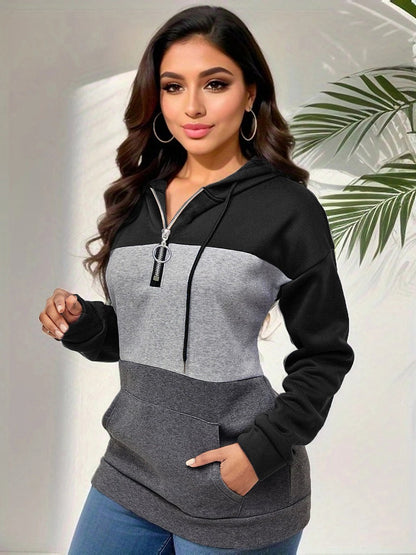 Women's Winter Colour Block Hooded Sweatshirt