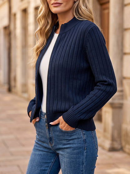 Women's Chunky Rib Funnel Neck Zip Jacket