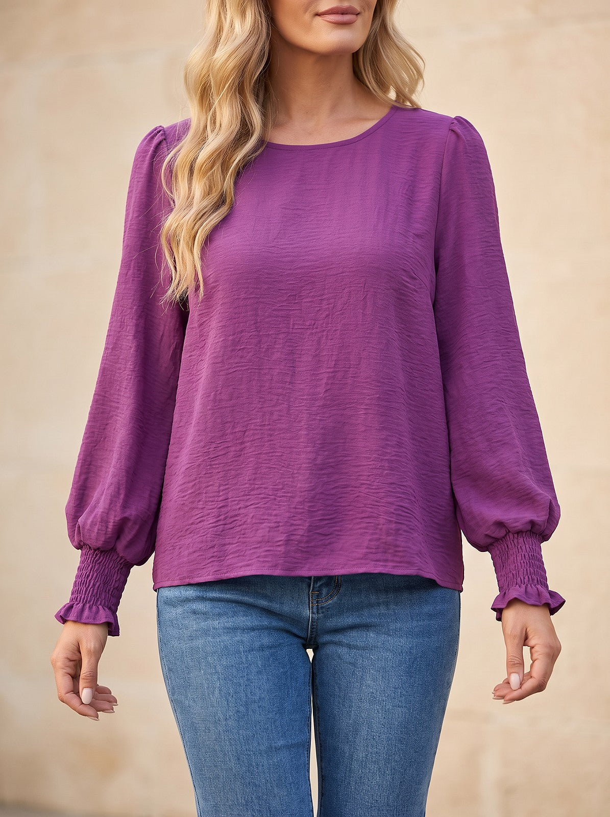 Women's Solid Ruffle Puff Sleeve Top
