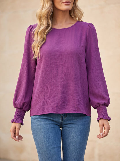 Women's Solid Ruffle Puff Sleeve Top
