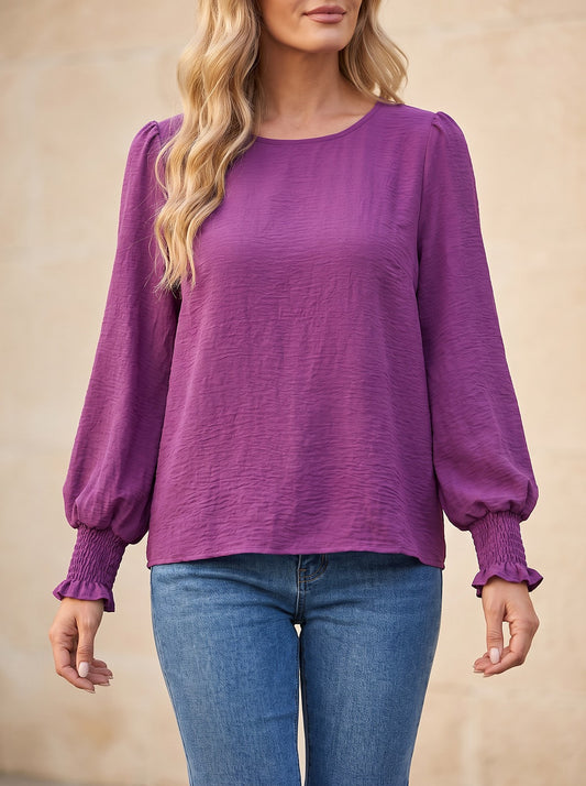 Women's Solid Ruffle Puff Sleeve Top