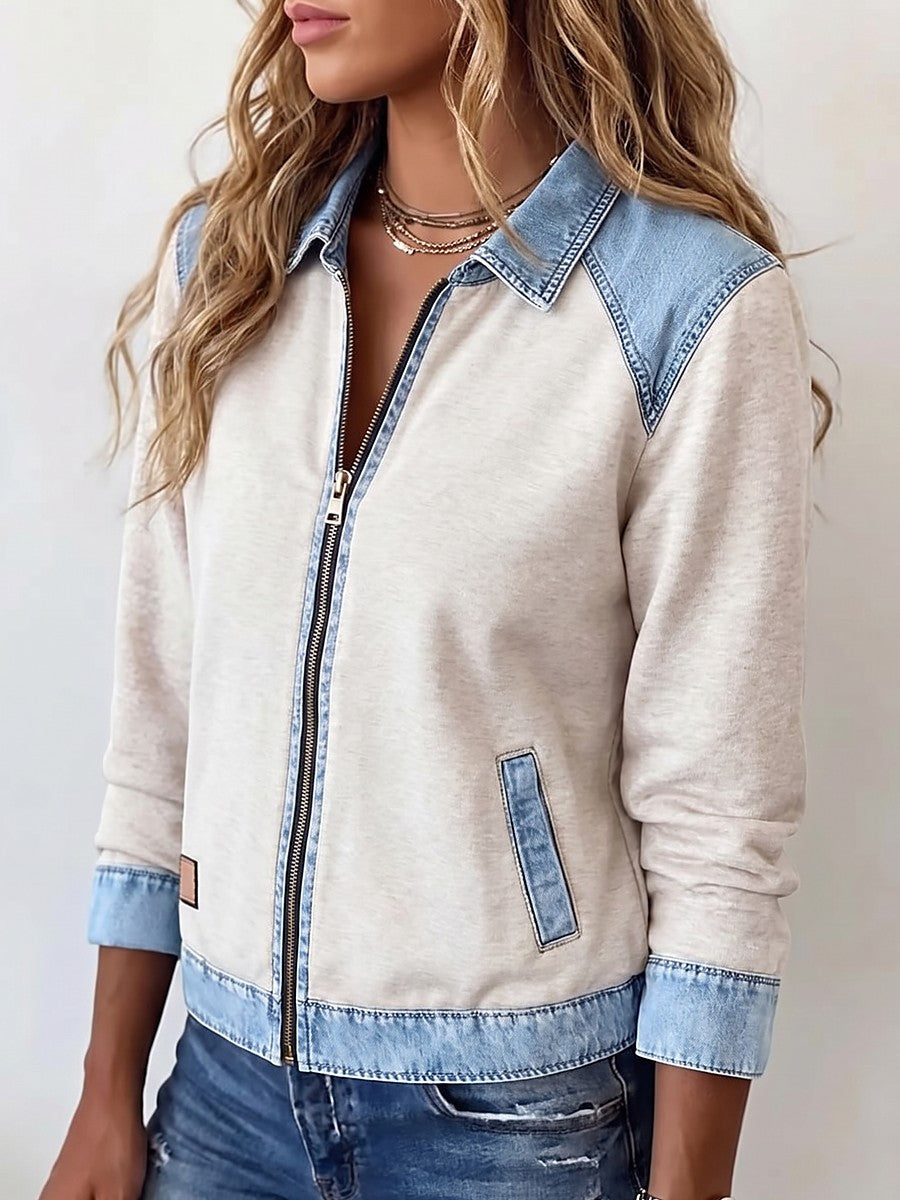 Women's Denim Trim Zip Through Jacket