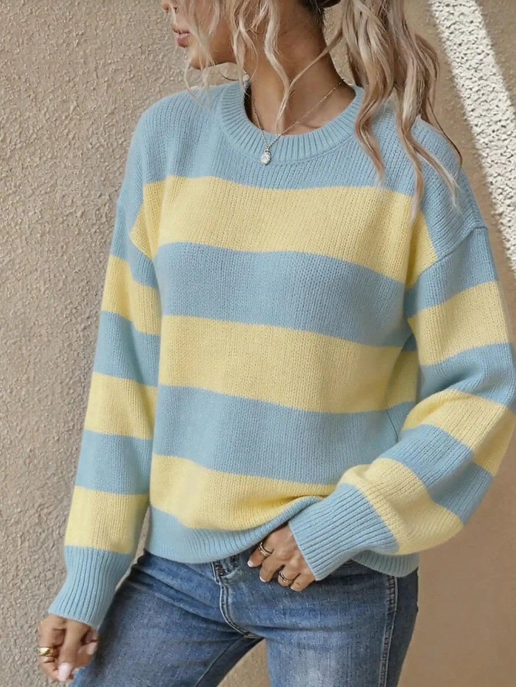 Women's Oversized Drop Shoulder Stripe Jumper