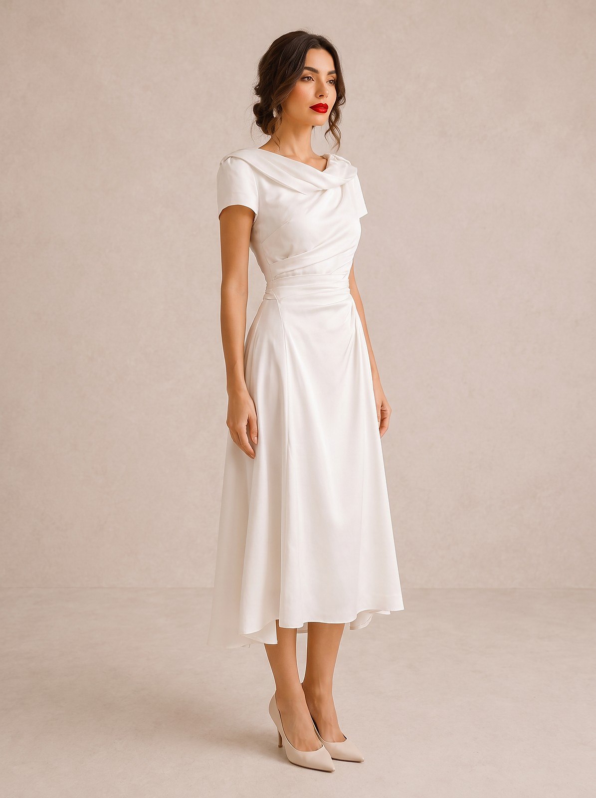 Women's Draped Cowl Neck Satin Midi Dress