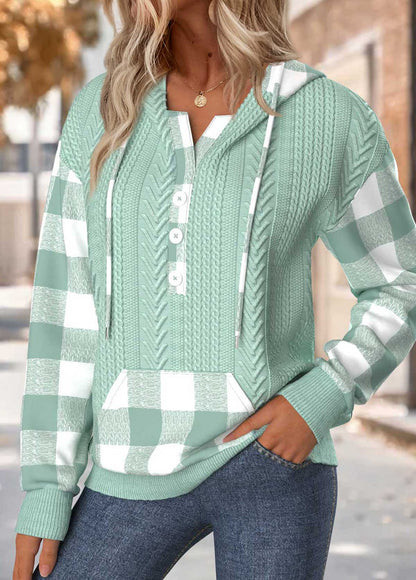 Ladies Check Sleeve Cable Knit Hoodie