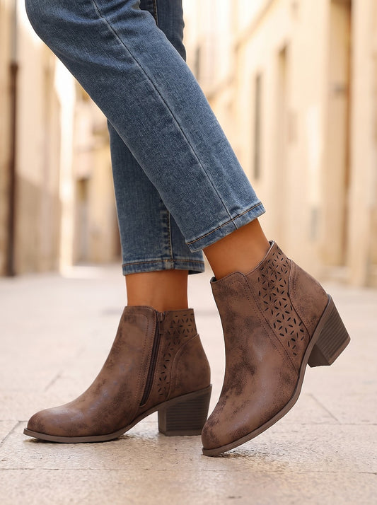 Women's Cut Out Heeled Ankle Boots