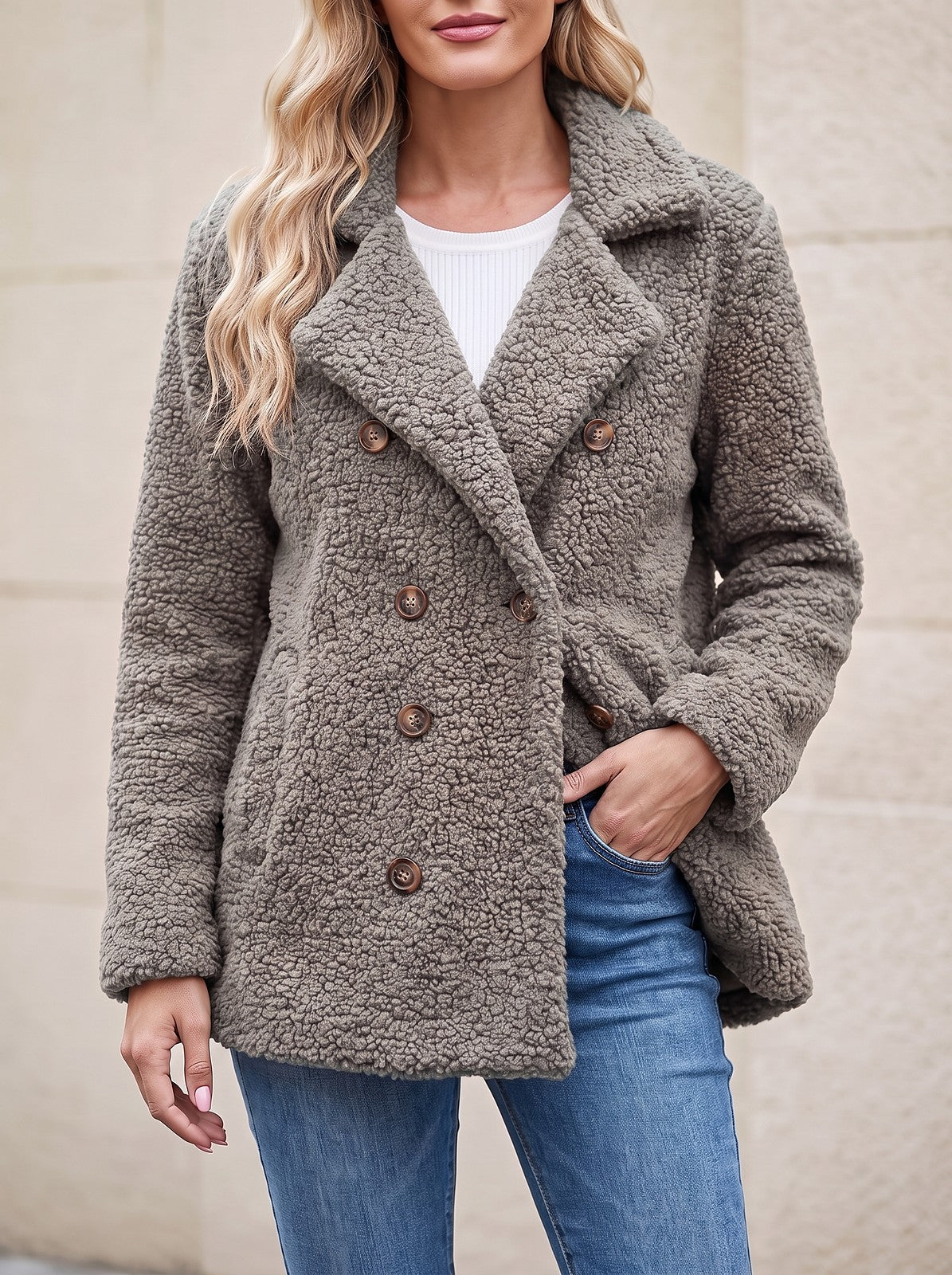 Women's Notch Collar Teddy Fleece Coat
