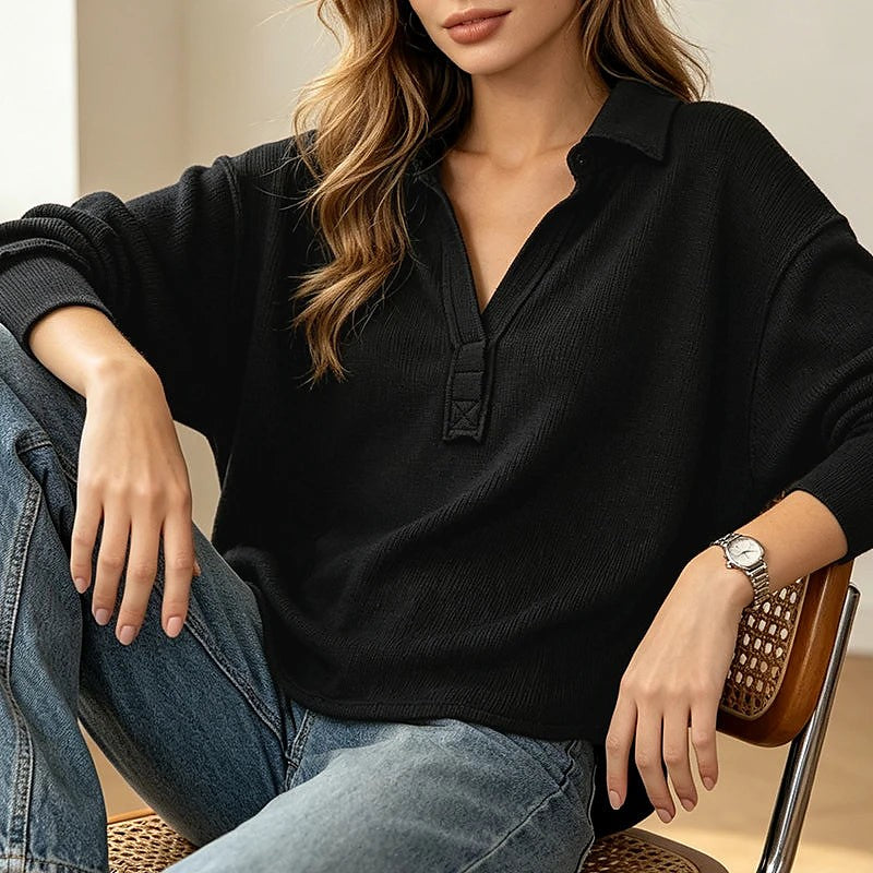 Women's Relaxed Waffle Collared Top