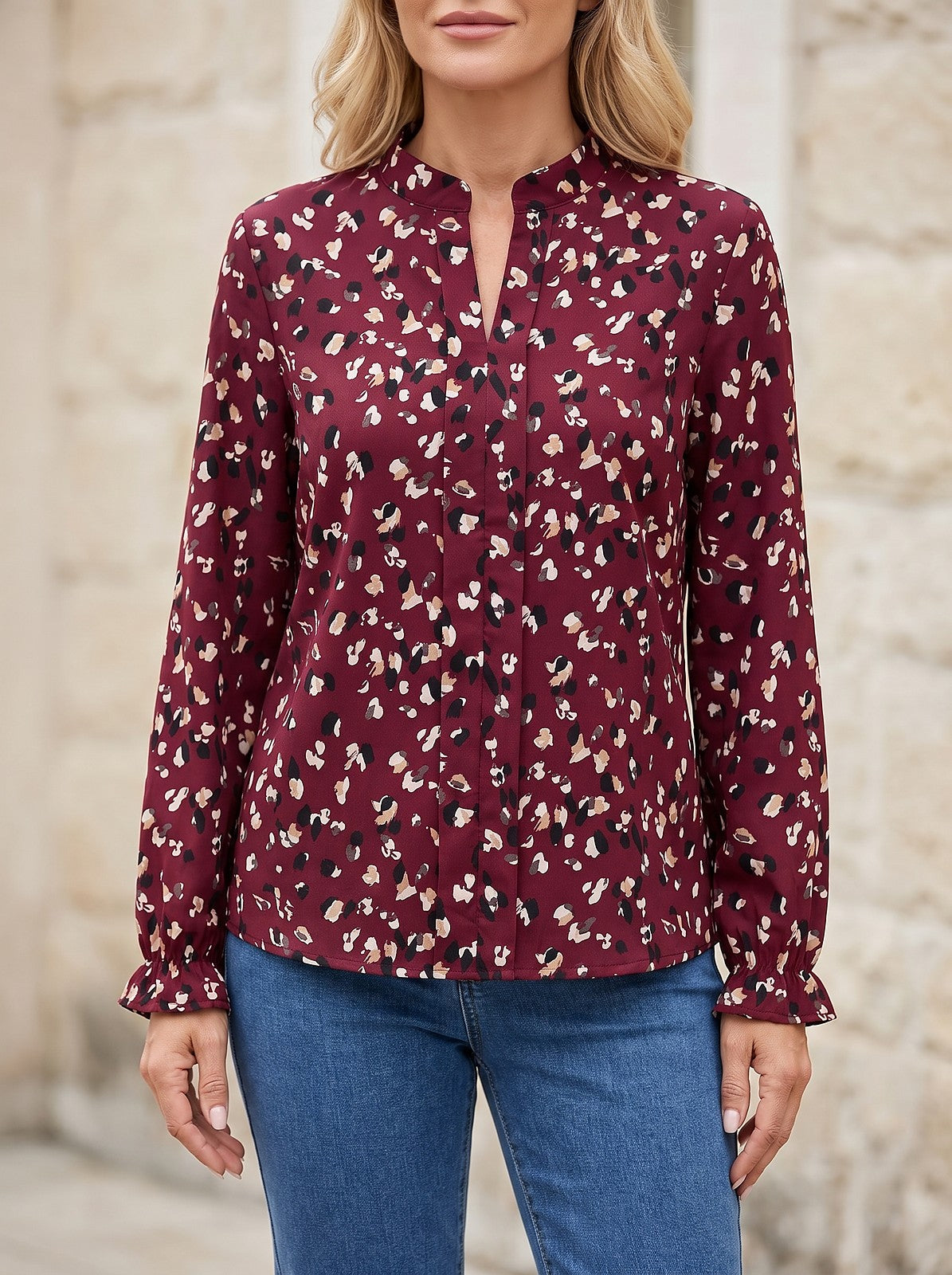 Women's Print Ruffle Chiffon Top